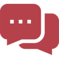 Ein rotes Symbol mit zwei sich überschneidenden Sprechblasen, eine davon mit drei Punkten, die Kommunikation oder Nachrichtenübermittlung darstellen.